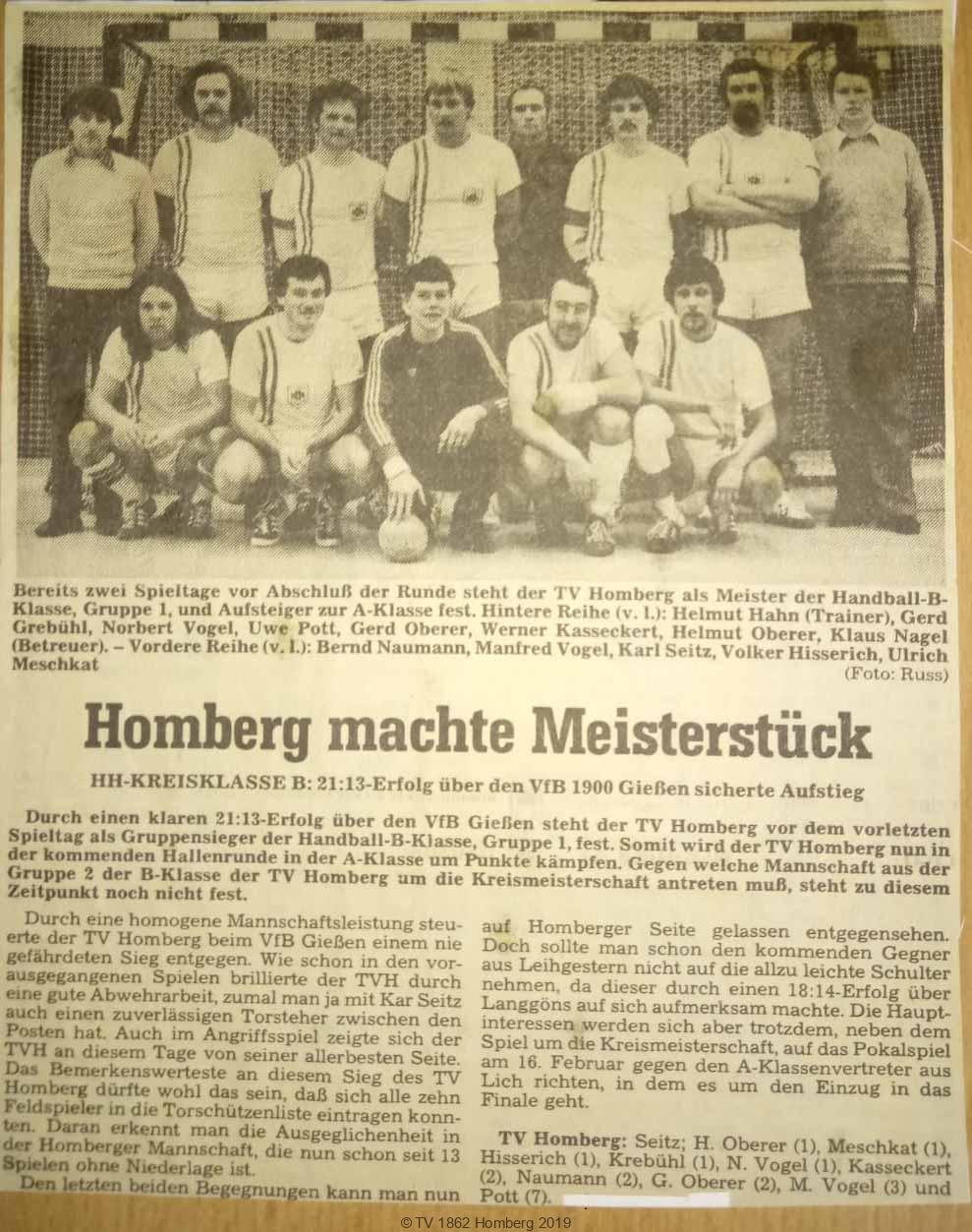 Wiedersehen nach vier Jahrzehnten für A-Klasse-Team des TVH