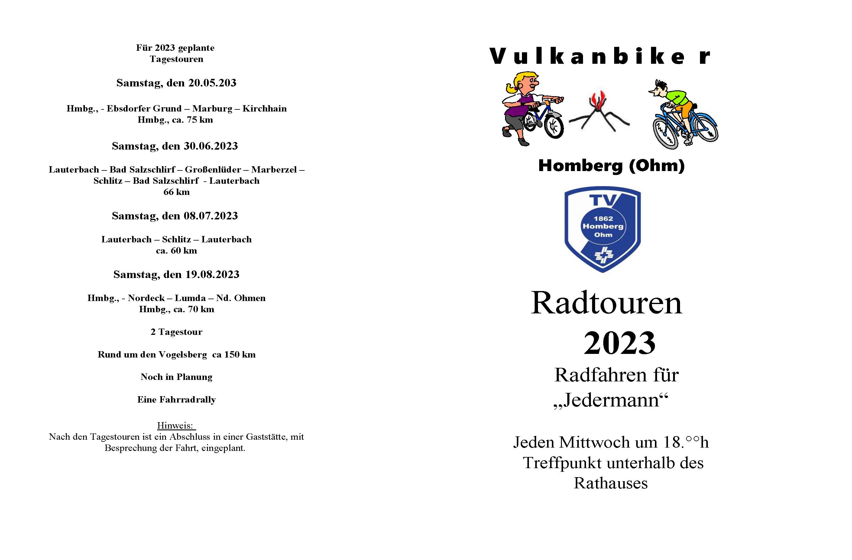 Geplante Radtouren der Volkanbiker 2023